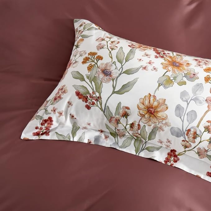 OAITE Duvet Cover Set,100% Cotton Comforter Cover with Floral Pattern Duvet Cover Set,Soft Bedding Set Includes with 3 Piece (2 Pillow Shams,1 Duvet Cover)