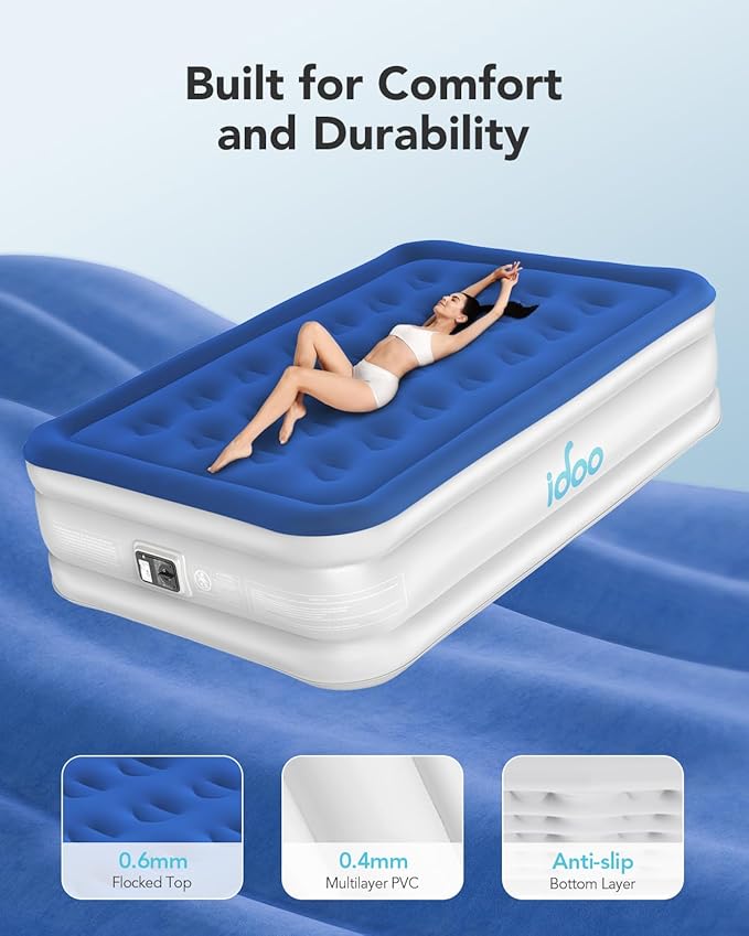 iDOO Air Mattress Full with Built in Pump, Upgraded Blow up Mattress Full, Inflatable Mattress for Home Camping and Guest Bed, 2-Min Portable & Comfortable Air Bed, Colchon Inflable