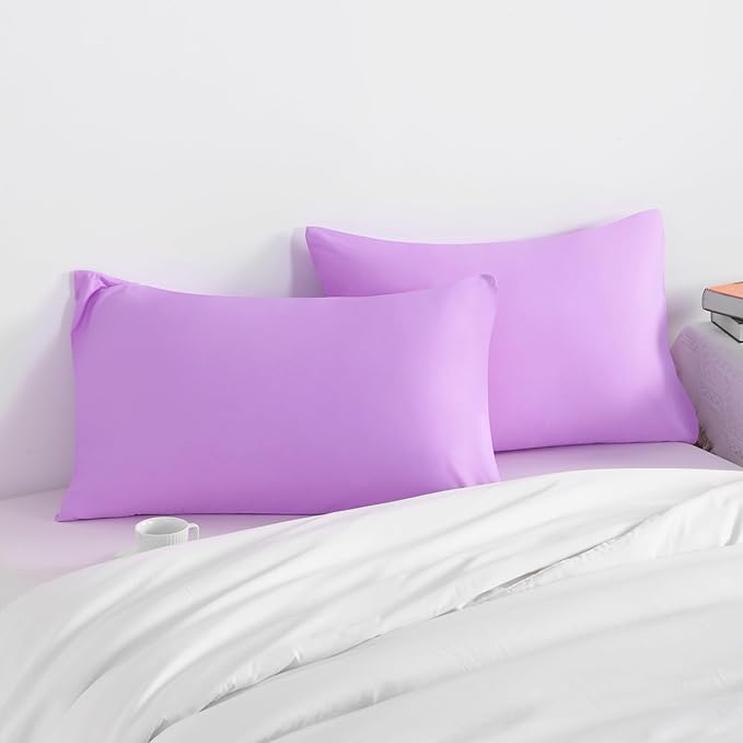NTBAY King Pillow Cases Set of 2, 2 Pack Brushed Microfiber 20x40 Pillow Cases, Soft, Wrinkle, Fade, Stain Resistant Light Purple Pillow Cases with Envelope Closure, 20x40 Inches, Light Purple