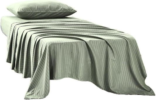 Kingnex Striped 3 Piece RV Bunk Sheets Set for Narrow Twin Bed Soft Brushed 1800 Microfiber Bedding Set Includes 1 Cot Size Fitted Sheet 1 Flat Sheet 1 Pillowcase Cot Sage