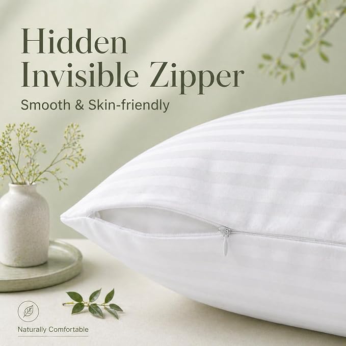 100% Cotton 600TC 4PC Pillow Protectors with Zipper King Size Hypoallergenic Breathable Hotel Collection Pillow Covers Ultra Soft 20 x 36 Inches Pillowcases