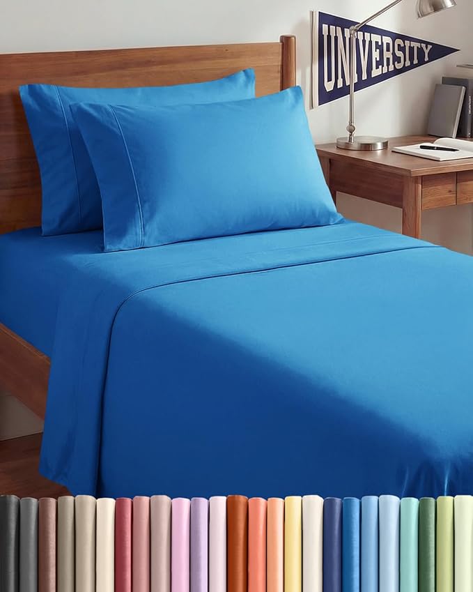 Twin XL 4 Piece Sheet Set - Comfy, Breathable & Cooling - Soft Hotel Luxury Bedding for Women, Men, Kids, Teens and Children - 1 Flat & 1 Fitted Sheet & 2 Pillowcases with Deep Pockets - Royal Blue