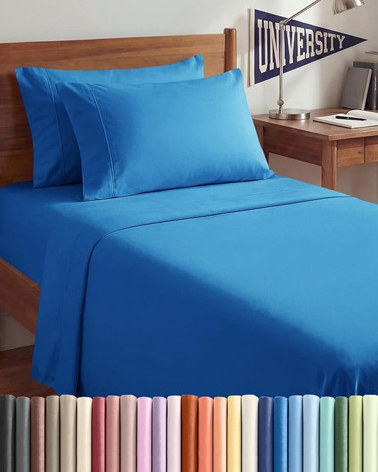 Twin XL 4 Piece Sheet Set - Comfy, Breathable & Cooling - Soft Hotel Luxury Bedding for Women, Men, Kids, Teens and Children - 1 Flat & 1 Fitted Sheet & 2 Pillowcases with Deep Pockets - Royal Blue