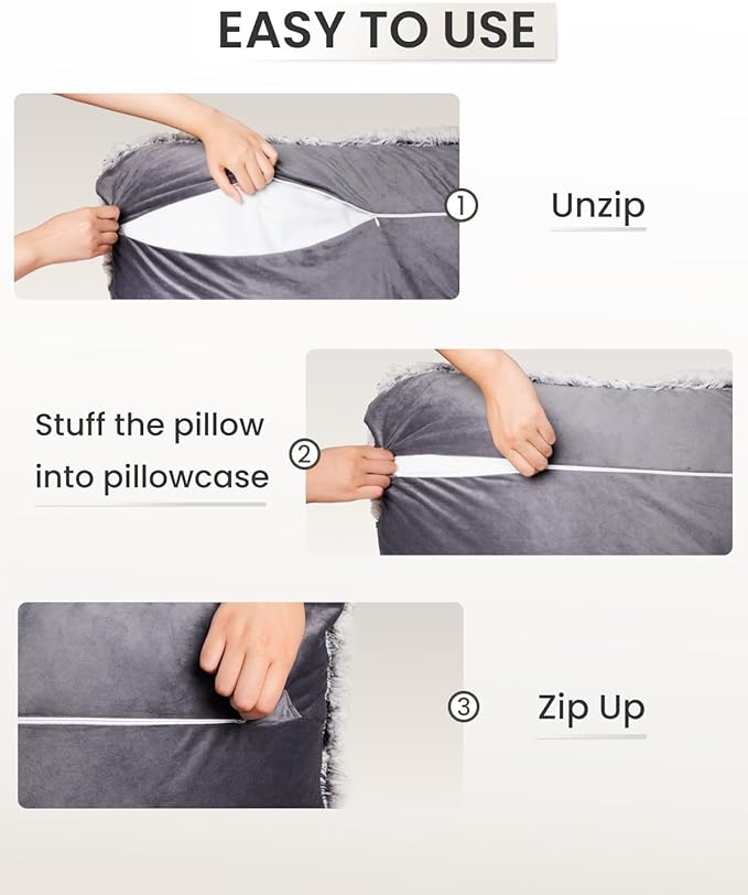 ZonLi Fuzzy Body Pillow Cover, 20"x 54" Furry Body Pillow Pillowcase, Faux Fur Long Pillow Cover with Zipper, Fluffy Soft Plush Decorative Pillow Cases for Bedroom (Grey)