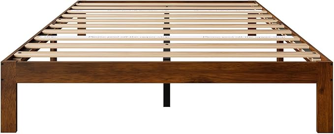 Novilla 12 Inch Queen Bed Frame, Classic Solid Wooden Platform Bed Frame Queen Size, Queen Size Bed Frame Without Headboard, Sturdy Wood Slat Support, No Box Spring Needed, Easy Assembly, Walnut