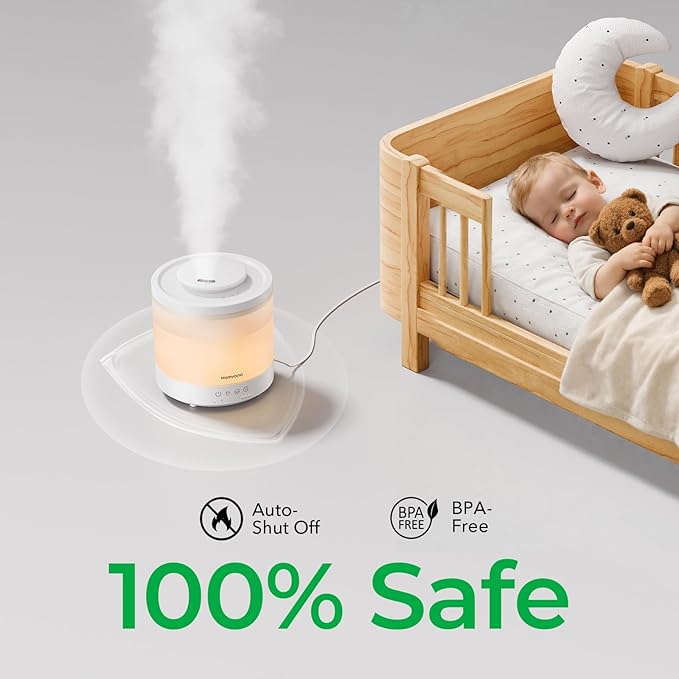 Homvana Small Humidifiers for Bedroom - 2 Packs 1.5L Cool Mist Top Fill Humidifier for Baby Nursery, Essential Oil Diffuser, 3 in 1 for Home Plants Offices and Grow Tents, 7 Color Lights, Ultrasonic