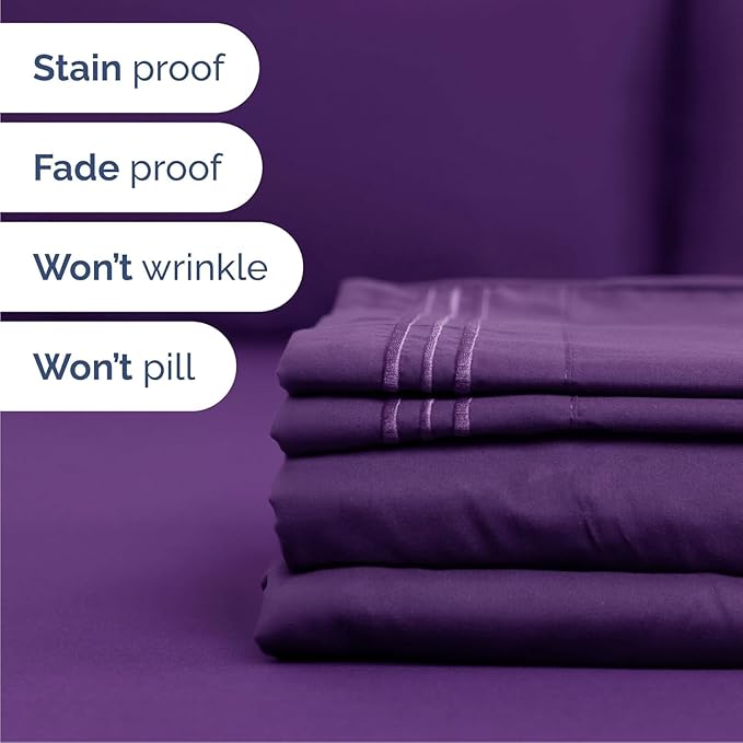 Cal King Size 4 Piece Sheet Set - Comfy Breathable & Cooling Sheets - Hotel Luxury Bed Sheets for Women and Men - Deep Pockets, Easy-Fit, Soft and Wrinkle Free Sheets - Purple Oeko-Tex Bed Sheet Set