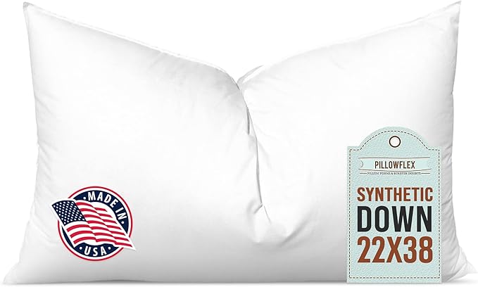 Pillowflex Synthetic Down Pillow Insert - 22x38 Down Alternative Pillow, Ultra Soft Oversized King Bed Sleeping Pillow, Large Rectangle Sham - 1 Decorative Pillow Form