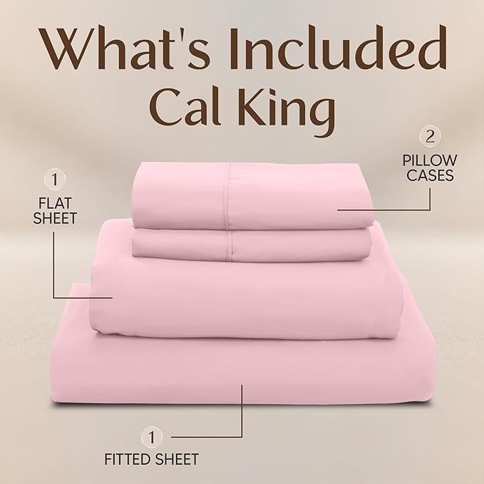 Utopia Bedding California King Size Sheet Set – 4 Piece Bed Sheets, Soft and Breathable Microfiber, Includes 1 Fitted Sheet, 1 Flat Sheet and 2 Pillowcases – Oeko Tex (Crystal Pink)