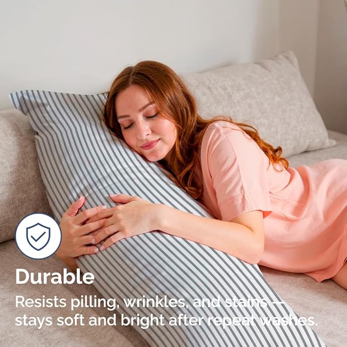 Body Pillowcases Set of 2-20x54 Long Body Pillow Case - Soft Body Pillow Cover for Sleeping & Side Sleepers - Comfy, Wrinkle & Fade Free - Machine Washable w/Envelope Enclosure Grey Stripes 2
