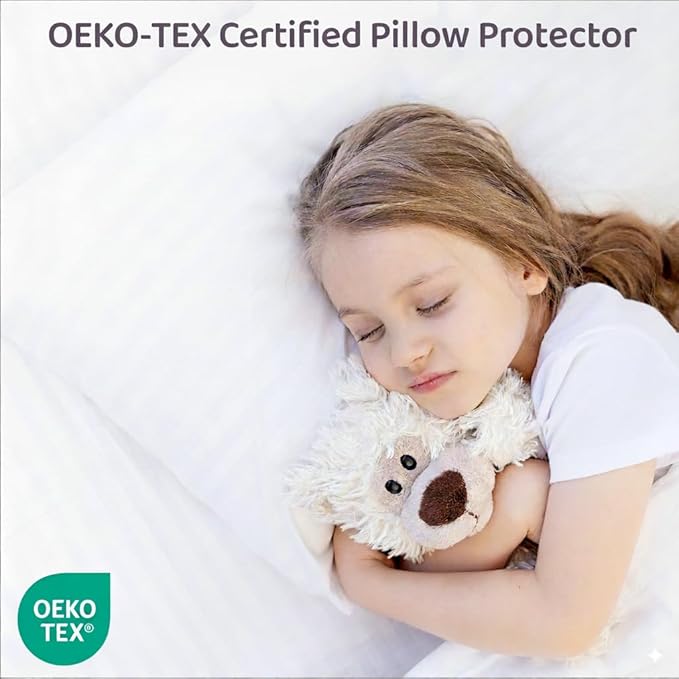 100% Cotton Pillow Case Protector with Zipper, Standard Size (20x26), 4 Pack, Long-Staple Sateen Soft Comfortable, Hotel Grade Bed Pillow Covers White, Oeko-TEX Certified