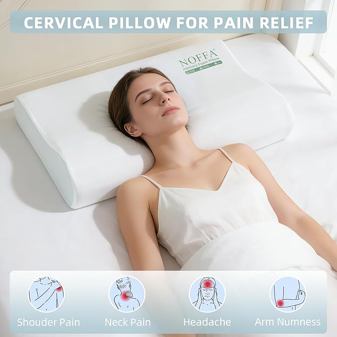 Cervical Neck Pillow for Neck Pain Relief, Neck Support Pillows, Contour Memory Foam Pillow, Orthopedic Pillow for Side Back Stomach Sleeper, Cooling Removable Pillowcase, Medium Soft