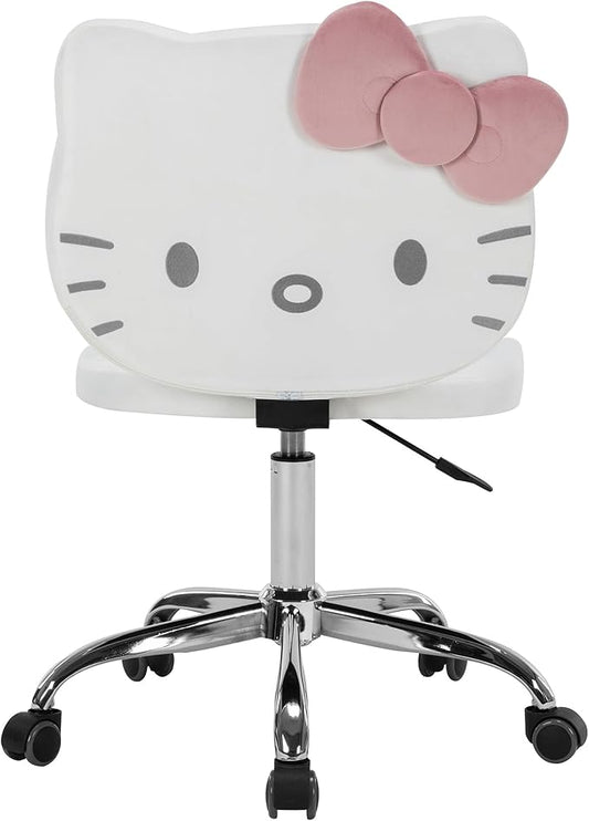 Impressions Vanity Hello Kitty Kawaii Swivel Vanity Chair for Makeup Room, Adjustable Height Desk Chair with Wheels Rolling, Comfy Foam Back (White)