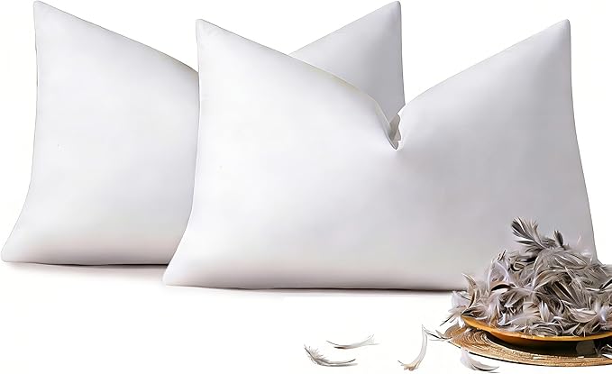 DOWNSTORIA 12x20 Feather Down Pillow Inserts Set of 2, Decorative Pillows with 100% Coton Cover, Throw Pillow for Bed, Couch and Sofa.