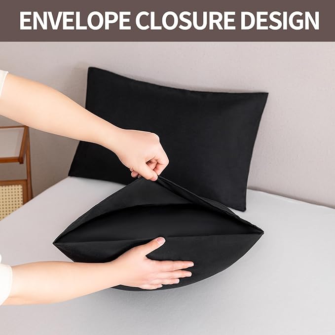 MINIPANDA Black Pillow Cases Standard Size Set of 4 - Super Soft, Smooth and Breathable Standard Pillow Cases- Envelope Design - Machine Washable Lightweight (20X26 Inches (4 Piece))