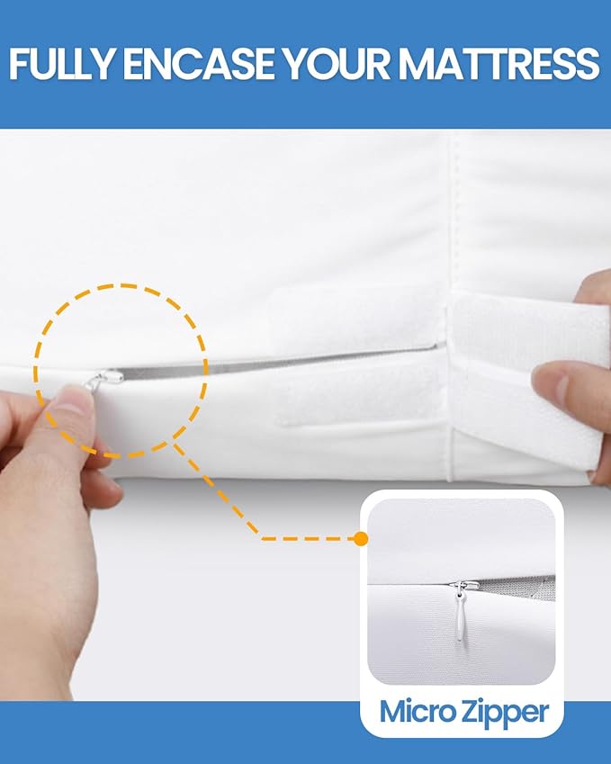 HUPPER Twin XL Mattress Protector Zippered (9/10/11/12Inchs), Terry Cloth 【Dorms Hotel Exclusive】, 6-Side Waterproof Mattress Cover, Micro Zipper, Noiseless, for Queen Mattress 39 * 80
