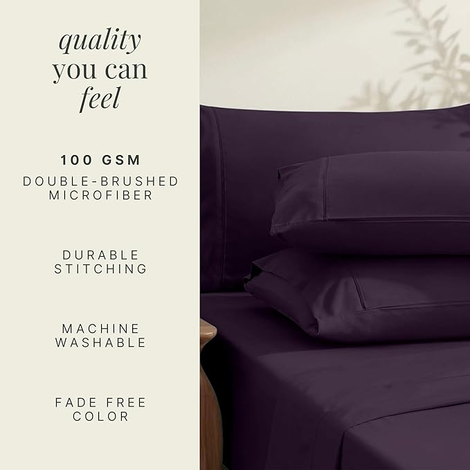Hearth & Harbor Extra Deep Pocket Sheets - Fits Mattress 18-24 Inches Deep - Extra Deep Pocket Full Size Sets - 6 Piece Full Size - Full - Eggplant