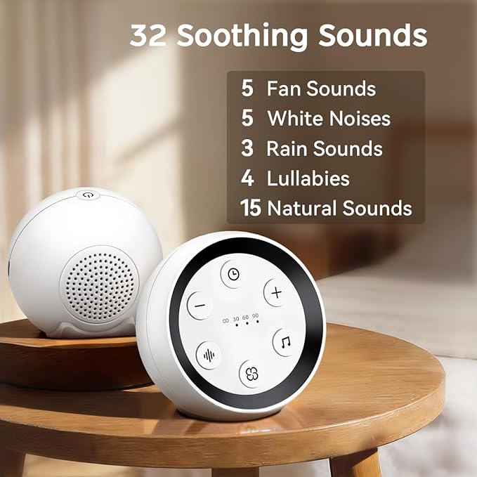 Battery Sound Machine Small White Noise Machine for Baby Kids Adult with 32 Volume Levels 32 Soothing Sounds Sleep Brown Noise Machine with 4 Timer & Memory for Travel Office Privacy