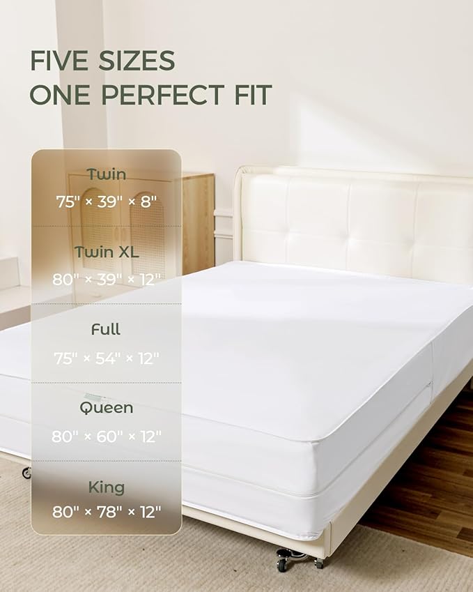 FAUNNA Zippered Mattress Encasement, 100% Cotton Bed Bug and Dust Mite Proof Mattress Protector, Hypoallergenic, Antibacterial Protection, Noiseless Zipper, Six-Sided Cover (King 12" Deep)