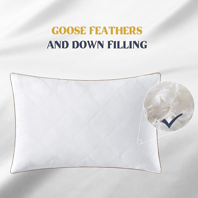 puredown® Goose Feathers and Down Pillow with Diamond Quilting with 100% Cotton Cover, Pack of 1, Standard Size