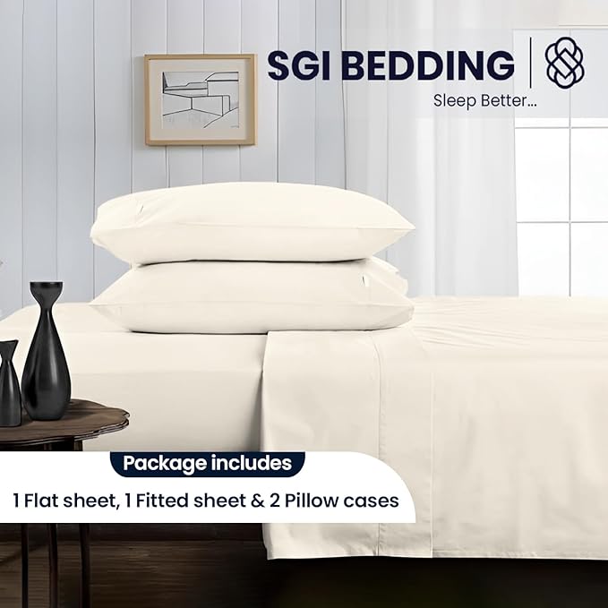 SGI bedding 100% Egyptian Cotton Sheets Twin XL Size – 600 Thread Count Sheets Set, Soft, Cooling, 15" Deep Pocket, Luxury Hotel Bedding, Breathable, Durable - Butter