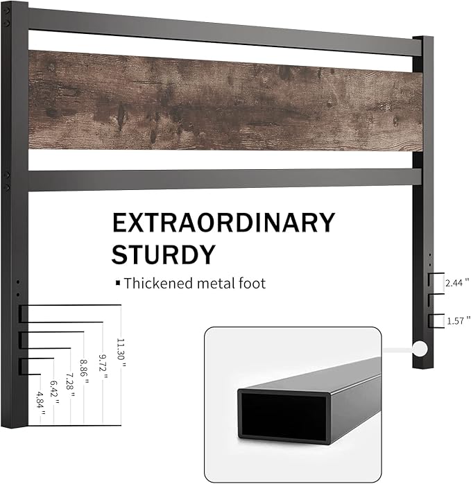 Headboard Only Wooden Headboard with Metal Slats Sturdy Rustic Headboards Easy Assembly, Twin XL/Queen/King (Queen)