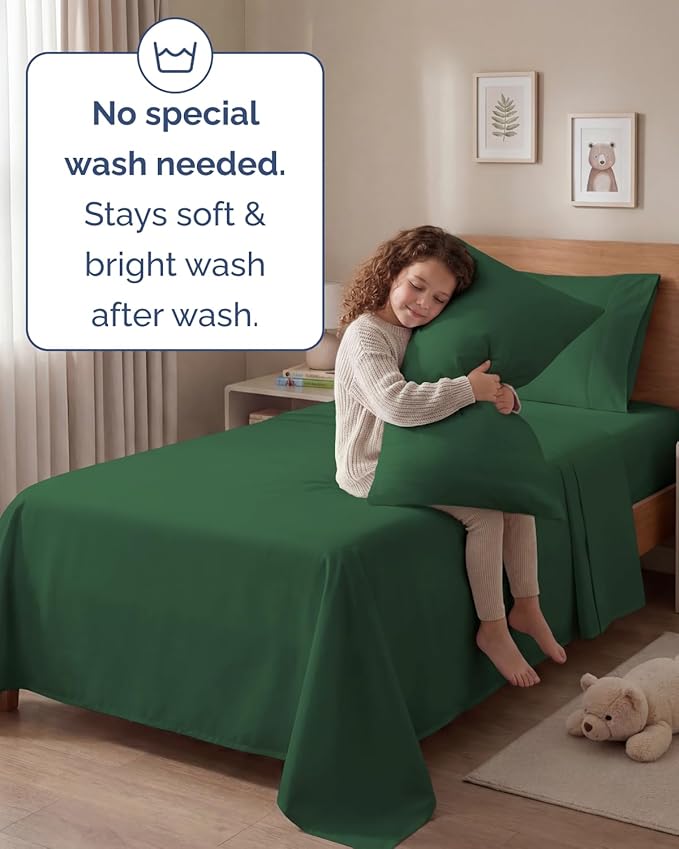 Twin 4 Piece Sheet Set - Comfy, Breathable & Cooling - Hotel Luxury Bedding for Women, Men, Kids, Teens and Children - 1 Flat & 1 Fitted Sheet & 2 Pillowcases w/ Deep Pockets - Wrinkle Free - Emerald