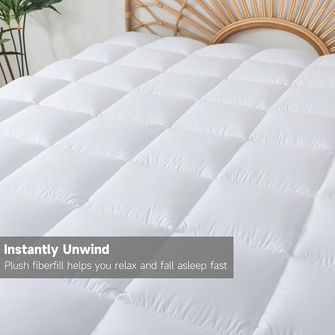Memory Foam Mattress Topper 2inch+2inch Queen Size, Pressure-Relieving Bed Topper with Secure Strap Design for Back Pain, Soft and Supportive, Shredded Memory Foam