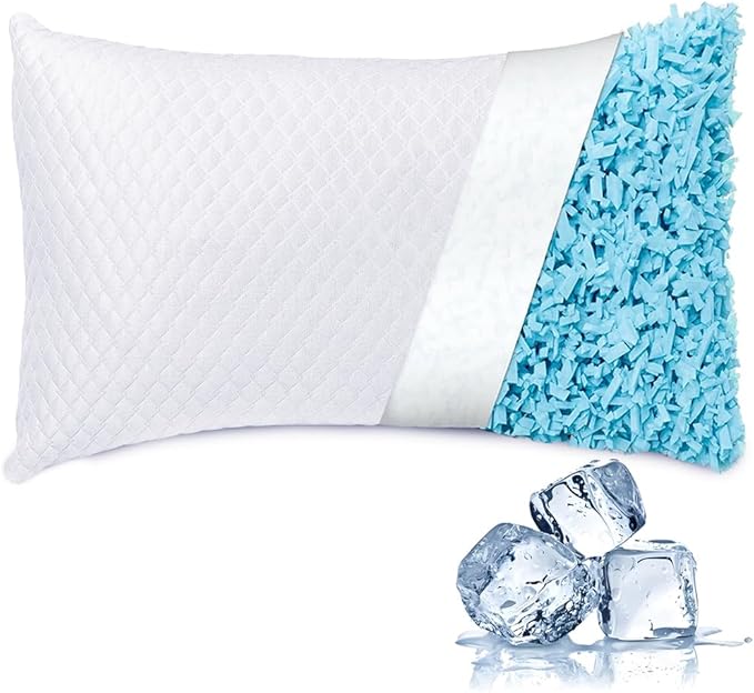 NTCOCO Cooling Bed Pillows Standard Size for Sleeping Shredded Memory Foam Bed Pillows Adjustable Gel for Side Stomach Back Sleepers Washable Removable Cover