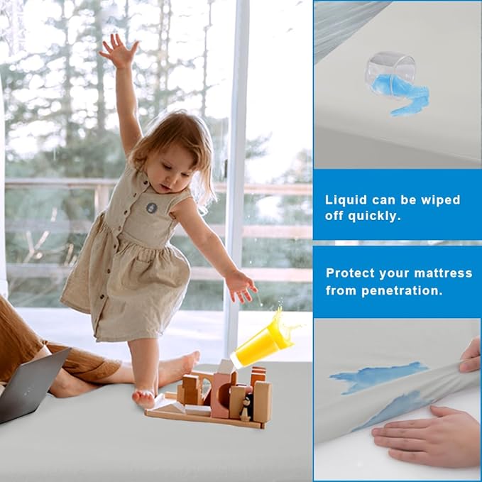 2 Pack Mattress Protector Queen Size 100% Waterproof Fitted Mattress Cover, Breathable Noiseless & Machine Washable Bed Cover Deep Pocket from 5" to 21", Bed Protector for Pets Kids Adults Light Grey