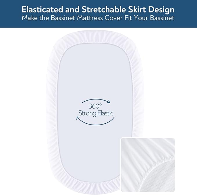 Moses Basket Mattress Pad 16" x 30" - Fit for Plum Sparrow, Baby Delight Slumber/Beside Me Doze, 4moms MamaRoo Sleep Bassinet, Waterproof Quilted Mattress Protector, Cotton Terry Surface