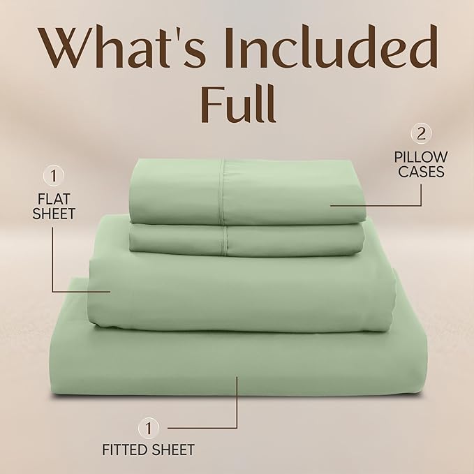 Utopia Bedding Full Size Sheet Set – 4 Piece Bed Sheets, Soft and Breathable Microfiber, Includes 1 Fitted Sheet, 1 Flat Sheet and 2 Pillowcases – Oeko Tex (Sage)