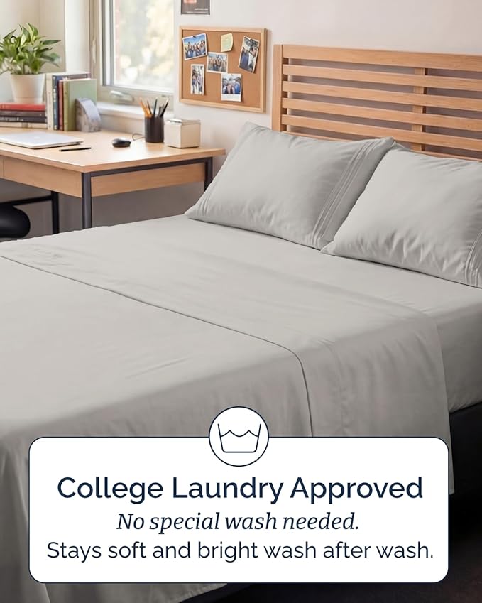 Full XL Bed Sheet - 4 Piece Full XL Bed Sheets Set - Ultra-Soft, Breathable & Cooling - Hotel Luxury Bedding for Women & Men with Deep Pockets - Wrinkle Free & Fade Resistant - Oeko-Tex - French Grey