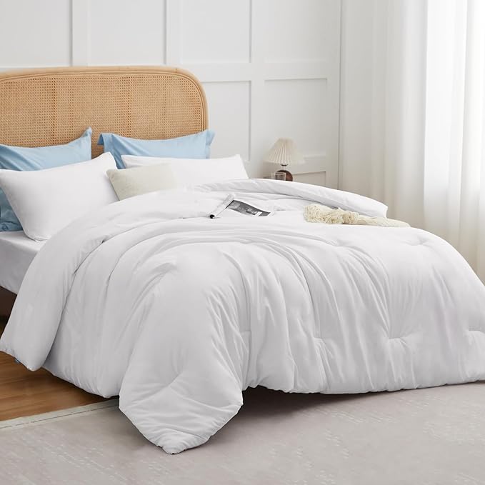 CozyLux Twin Comforter Set White, 2 Pieces Twin Extra Long Solid Breathable Bedding Sets for College Dorm, Twin XL Luxury Soft Bed Set with Down Alternative Comforter and 1 Pillowcase All Seasons