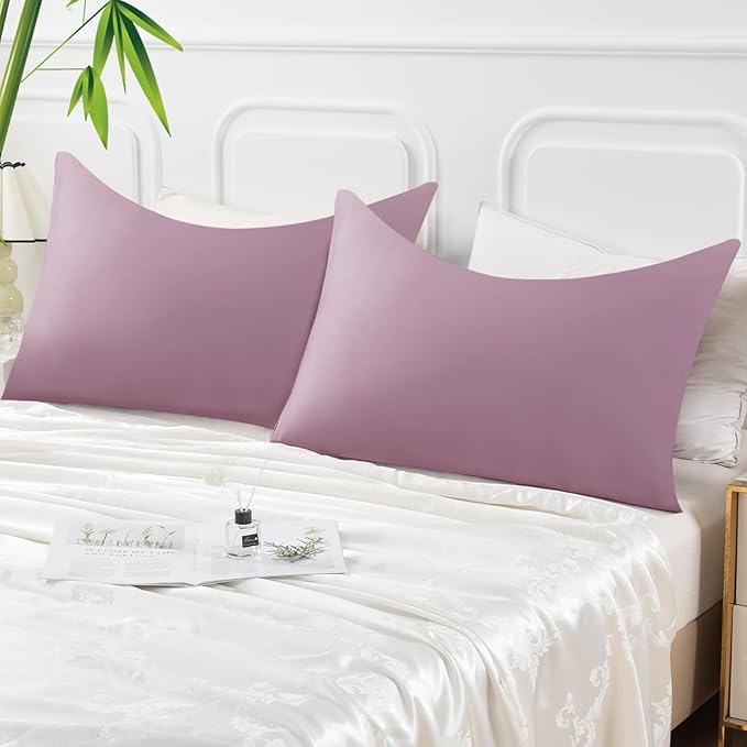 Curved Pillow Case Queen Size, Side Sleeper Pillow Cases Cover Cooling Rayon Derived from Bamboo with Zipper for hot Sleepers Hair and Skin, Breathable Silky Soft Pillowcase 1 Pack 20 * 30 Inches