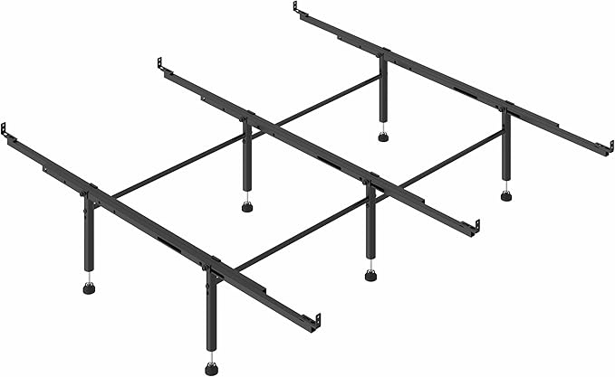 Bed Frame Support System - 3 Cross Rails and 6 Adjustable Legs,Universal Strong Center Support Beams for Full, Queen and King,California King Metal/Wood/Upholstered Bed
