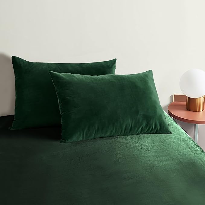 StangH Christmas Pillowcase for Decor, Velvet Pillow Covers with Zipper Closure, Soft Cozy Feeling for Sleeping, Queen Size (Dark Green, 20 x 30 inches) Pillow Cases Set of 2