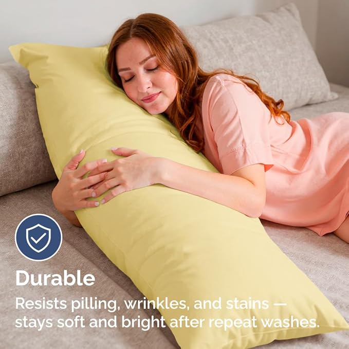 Body Pillowcases Set of 4-20x54 Long Body Pillow Case - Soft Body Pillow Cover for Sleeping & Side Sleepers - Comfy, Cozy Breathable & Fade Free - Machine Washable w/Envelope Enclosure - (Yellow)