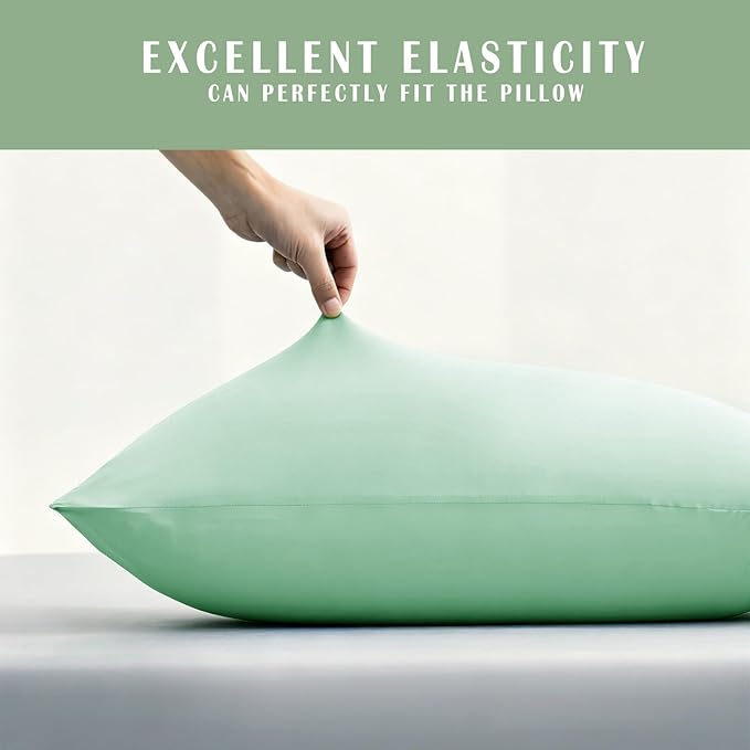 TELUS Cooling Pillowcases King Size 2-Pack, Silky Soft Breathable Pillow Case with Envelope Close, Stay Cool Pillow Cover for Hot Sleepers and Night Sweats, 20x36 Inch, Green