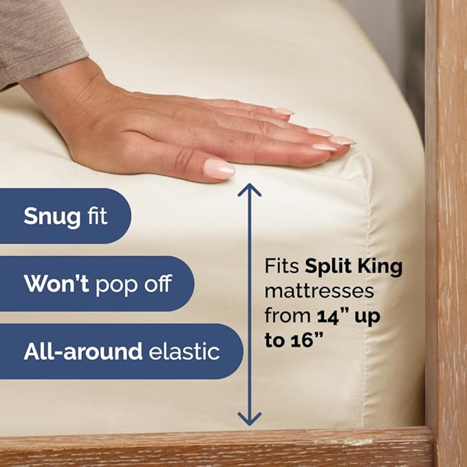 Flex Top Split Head King 4 Piece Sheet Set - Soft, Breathable & Cooling Bed Sheets Set - Hotel Luxury Bedding for Women & Men with Deep Pockets - Wrinkle Free & Fade Resistant - Oeko-Tex - Off White