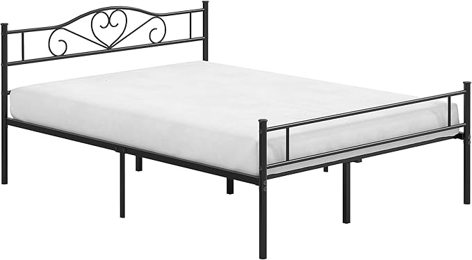VECELO Metal Platform Bed Frame with Headboard & Footboard, Steel Slats Mattress Foundation, No Box Spring Needed, Full Size, 78" L x 55" W x 35" H, Matte Black