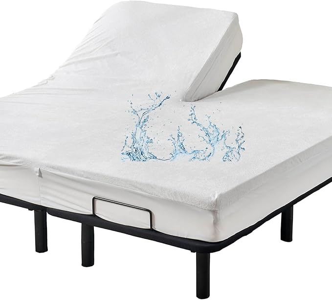 Kingnex Waterproof Partial Split Top Cal King Mattress Protector for Adjustable Bed with 36-39" Upper Flex Head Noiseless Soft Bamboo Viscose Terry Fitted Mattress Cover