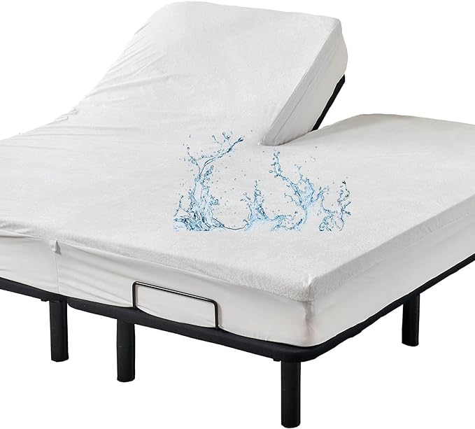 Kingnex Waterproof Partial Split Top Cal King Mattress Protector for Adjustable Bed with 28-30" Upper Flex Head Noiseless Soft Bamboo Viscose Terry Fitted Mattress Cover