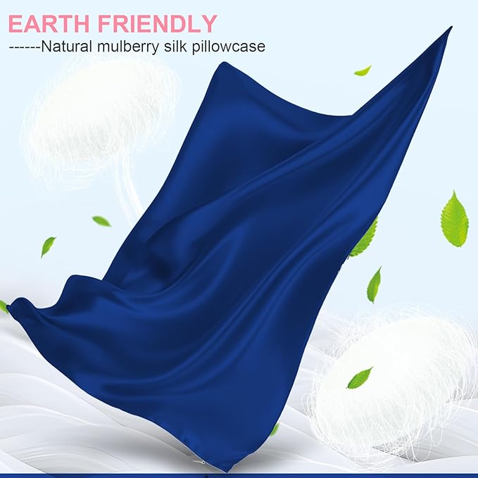 Silk Pillow Cases Queen Size with Hidden Zipper, Mulberry Silk Pillowcase for Hair and Skin, Smooth and Soft Breathable Cooling Silk Satin Pillow Covers for Sleeping, Gifts for Women, Royal Blue