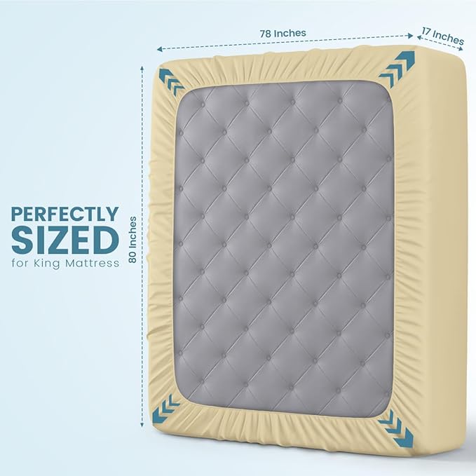 King Size Mattress Protector Waterproof, Premium 200 GSM Terry Mattress Cover, Soft & Breathable Bed Cover, Fitted Sheet Style Stretchable Deep Pockets 17" by Utopia Bedding (Beige)