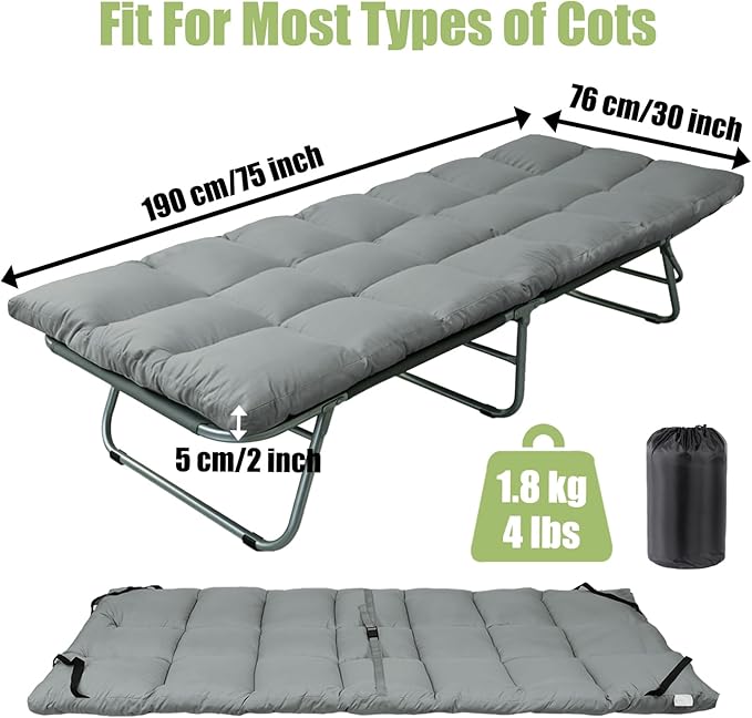 Tuphen Cot Mattress Pad-Cot Pads for Camping, Cot Mattress Topper, Camping Mattress Sleeping Pad 75"x30" Soft Lightweight Quilted Pads for Camp Cot/RV Bunk/Narrow Twin Beds