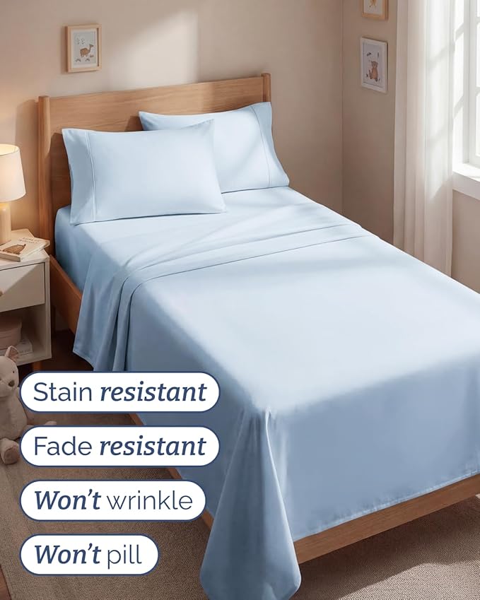 Twin 4 Piece Sheet Set - Comfy, Breathable & Cooling - Hotel Luxury Bedding for Women, Men, Kids, Teens and Children - 1 Flat & 1 Fitted Sheet & 2 Pillowcases w/ Deep Pockets - Wrinkle Free - Sky Blue