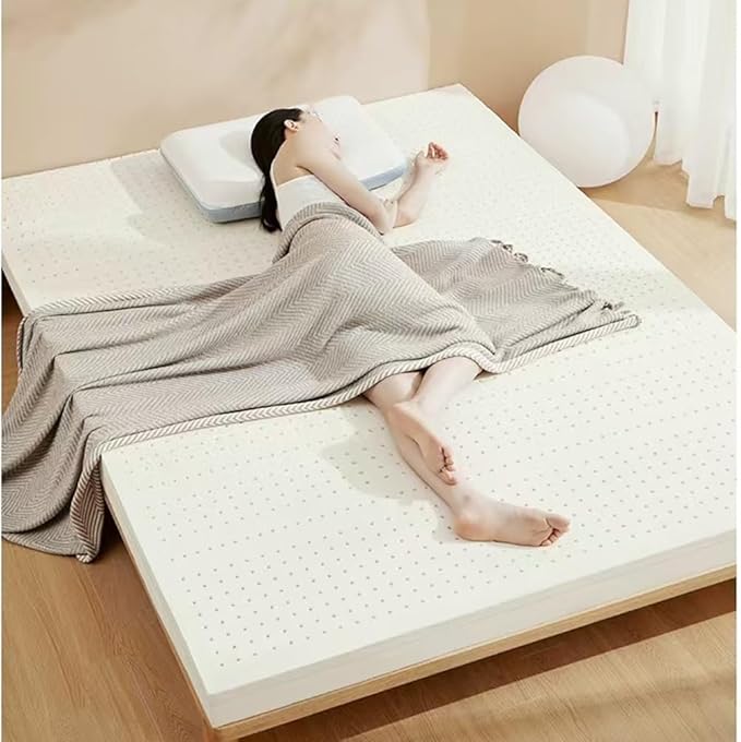 Natural Latex Mattress Topper, Organic Cotton Cover No Memory Foam Chemicals Single Double Hotel Mattress Family King Queen Twin Full Size -1/2/3/4/ 6 Inch,3in,200×200cm(79x79in)