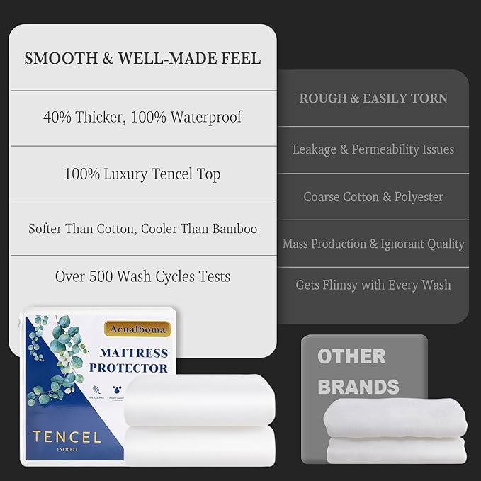 Twin Mattress Protector Tencel Luxury 100% Waterproof Mattress Protector,Silky Soft & Breathable,Cooling Mattress Pad Cover Fitted 18" Deep Pocket Noiseless,39"x75"
