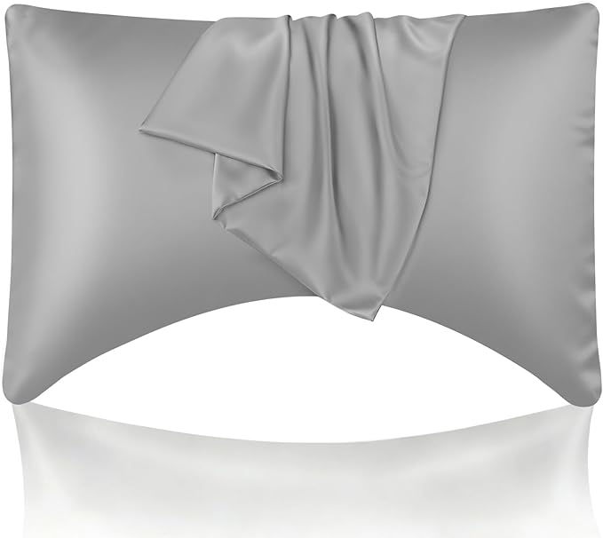 Cooling Curved Queen Pillow Case for Sider Sleeper Breathable Cool Silky Soft Pillow Cover with Zipper for Hot Sleepers,Hair and Skin Friendly,Light Grey,1 Pack,20x30IN